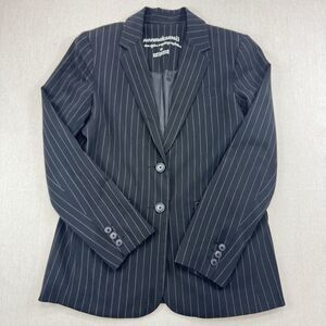 NORMA KAMALI Black White Pin-Stripe 2-Button Notch Collar Blazer Jacket 12